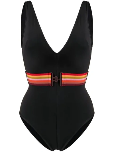 Shop Zimmermann Belted Swimsuit In Black