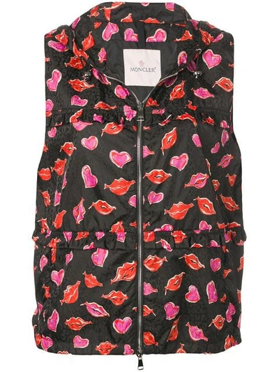 Shop Moncler Graphic Print Zipped Gilet In Black