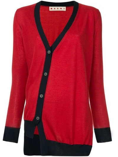 Shop Marni Cashmere Off-centre Fastening Cardigan In Red