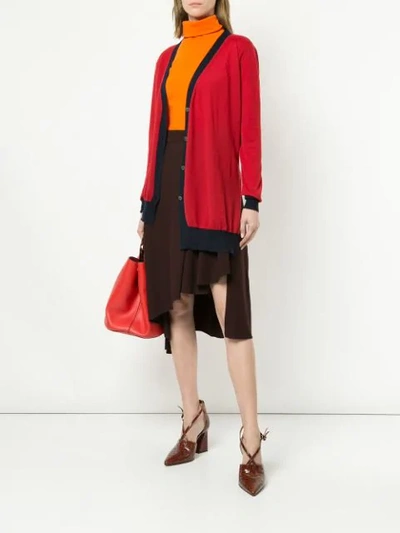 Shop Marni Cashmere Off-centre Fastening Cardigan In Red