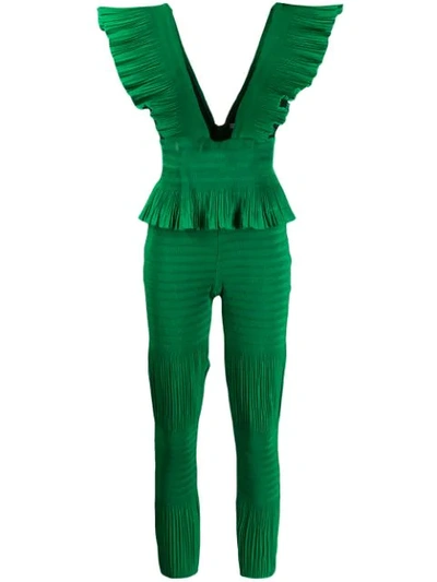 Shop Area Ruffled Plunge Jumpsuit - Green