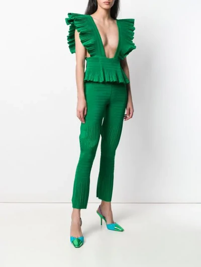 Shop Area Ruffled Plunge Jumpsuit - Green