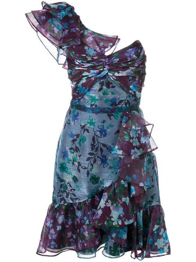 Shop Marchesa Notte Floral Print Mini Dress In Blue