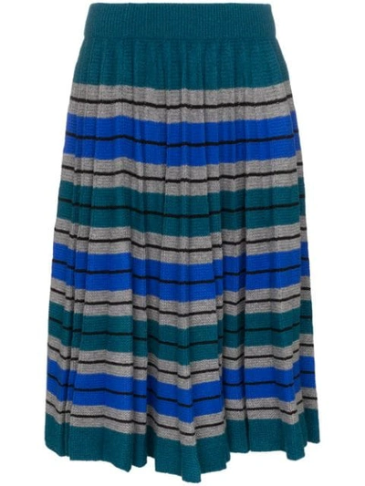 Shop Plan C Pleated Stripe Wool Skirt In Multicolour