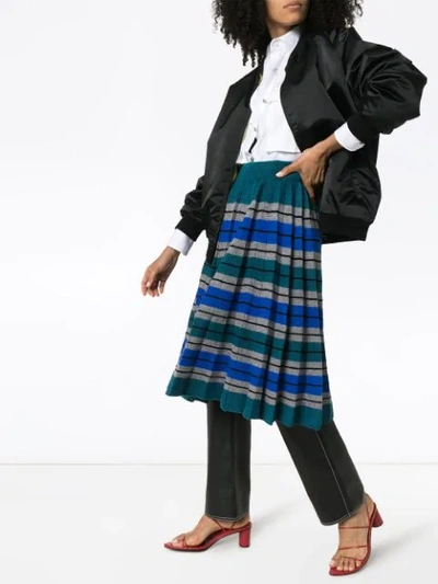 Shop Plan C Pleated Stripe Wool Skirt In Multicolour