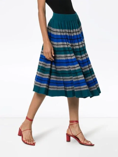 Shop Plan C Pleated Stripe Wool Skirt In Multicolour