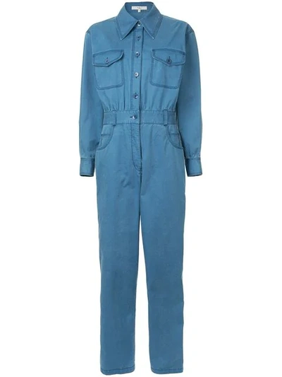 Shop Tibi Washed Denim Twill Jumpsuit In Blue