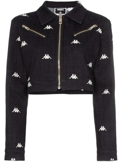Shop Charm's X Kappa Logo-embroidered Denim Jacket In Black