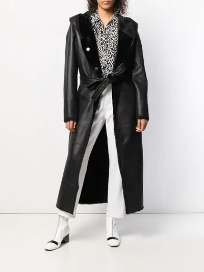 Shop Liska Teddy Hooded Longline Coat In Black