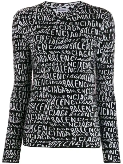 Shop Balenciaga Wavy Logo Knitted Crewneck Top In 1070 Black