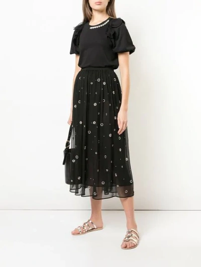 Shop Vince Metallic Embroidered Midi Skirt In Black