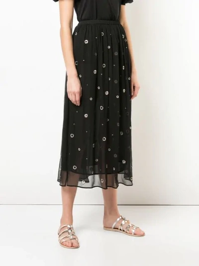 Shop Vince Metallic Embroidered Midi Skirt In Black