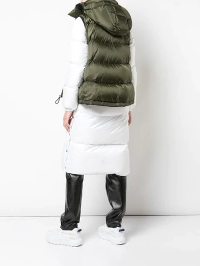 Shop Sacai Padded Gilet Layered Coat In 503 Khaki/white