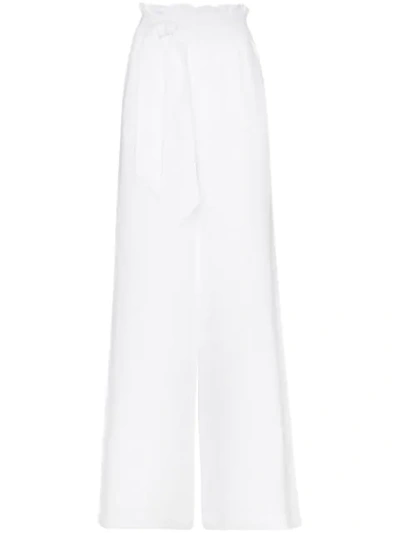 Shop Asceno Wide-leg Belted Trousers In White