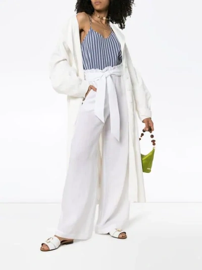 Shop Asceno Wide-leg Belted Trousers In White