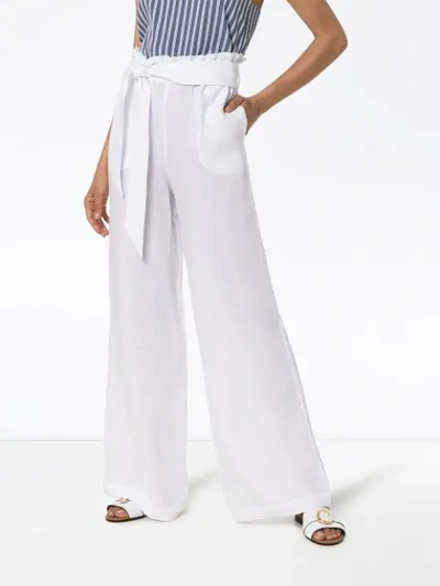 Shop Asceno Wide-leg Belted Trousers In White