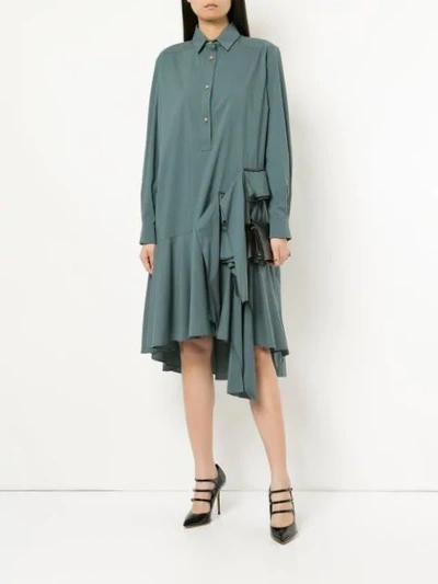 Shop Antonio Marras Ruffled Shirt Dress In Blue