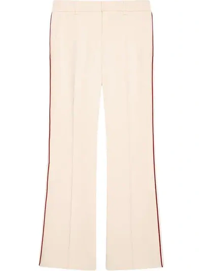 Shop Gucci Contrast Trim Bootcut Trousers In Neutrals