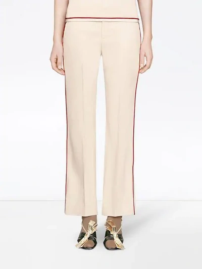 Shop Gucci Contrast Trim Bootcut Trousers In Neutrals