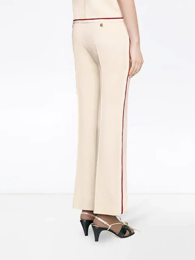 Shop Gucci Contrast Trim Bootcut Trousers In Neutrals