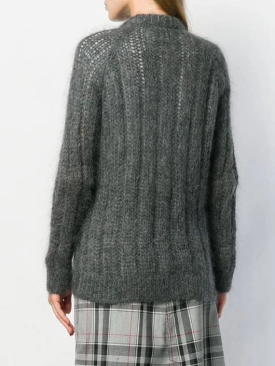Shop Prada Chunky Knit Cardigan In Grey