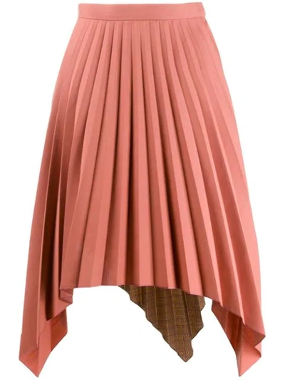 Shop Acne Studios Contrasting Fabrics Pleated Skirt In Orange