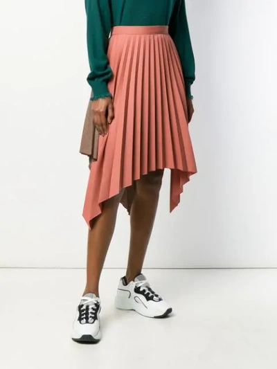 Shop Acne Studios Contrasting Fabrics Pleated Skirt In Orange