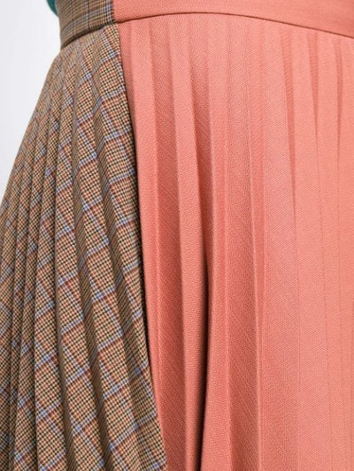 Shop Acne Studios Contrasting Fabrics Pleated Skirt In Orange