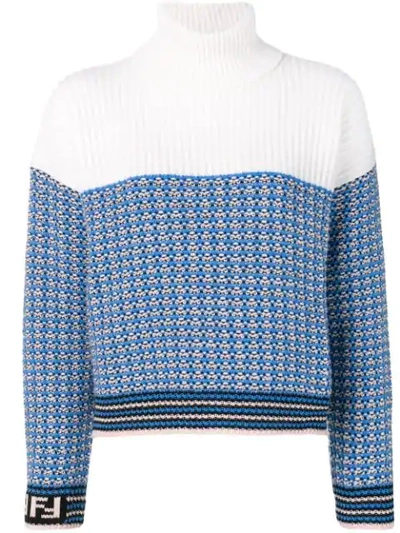 Shop Fendi Contrast Knit Jumper - Blue