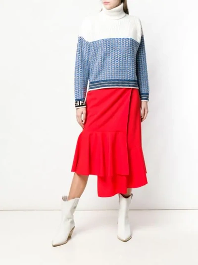 Shop Fendi Contrast Knit Jumper - Blue