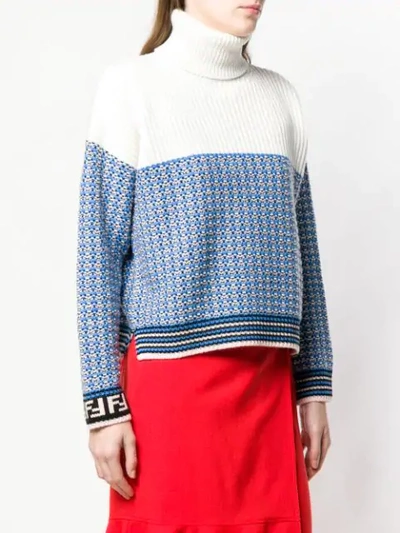 Shop Fendi Contrast Knit Jumper - Blue