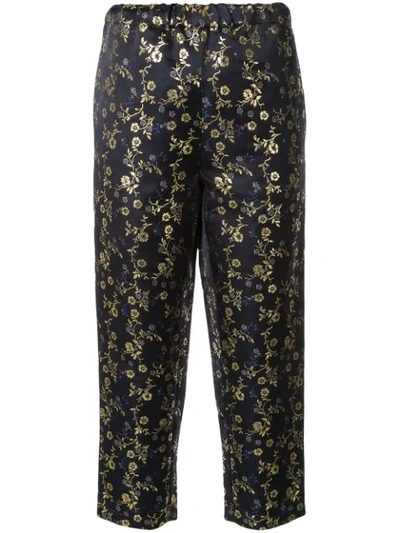Shop Marni Flower Jacquard Cropped Trousers In Blue
