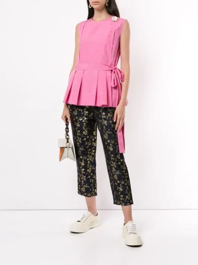 Shop Marni Flower Jacquard Cropped Trousers In Blue