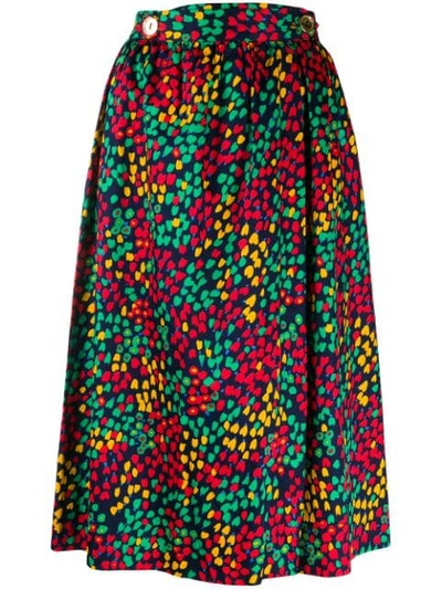 Pre-owned Celine  Abstract Heart Print Gathered Skirt In Blue