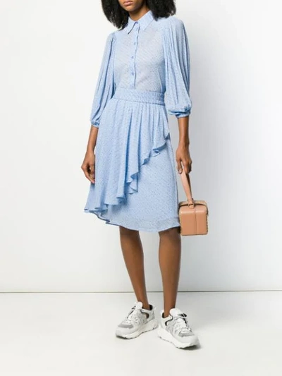 Shop Ganni Asymmetric Ruffled Skirt In Blue