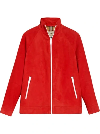 Shop Burberry Suede Tracksuit Jacket In Red