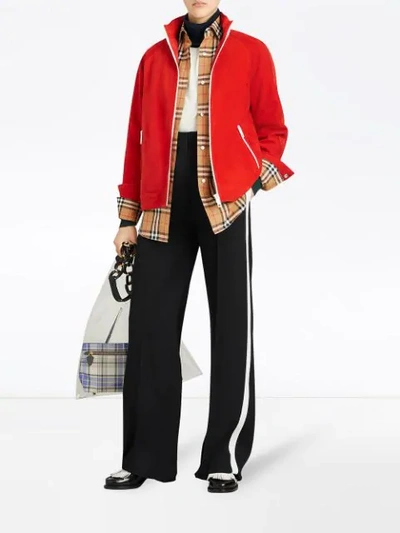 Shop Burberry Suede Tracksuit Jacket In Red