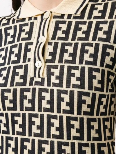 Pre-owned Fendi Ff Logo Knit Polo Top In White