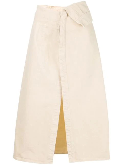 jacquemus folded denim midi skirt