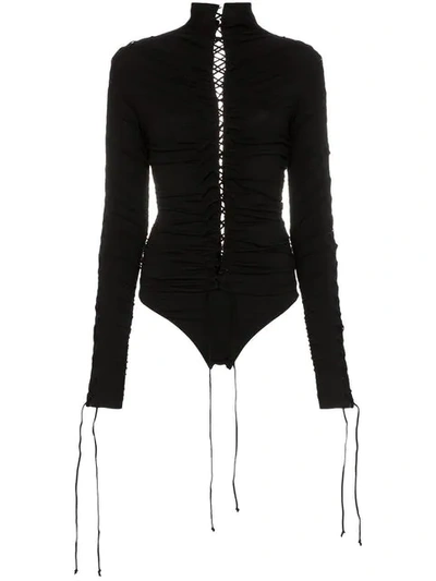 Shop Ben Taverniti Unravel Project Lace-up Bodysuit In Black