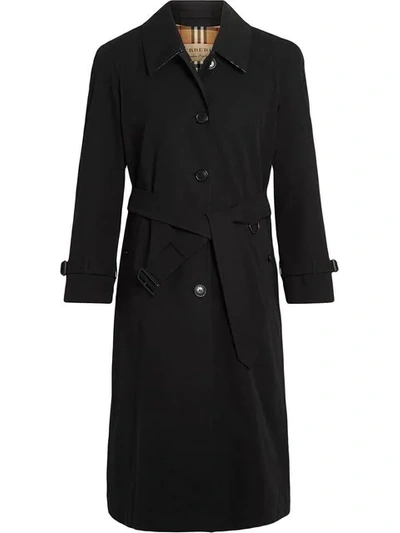 Shop Burberry Side-slit Tropical Gabardine Trench Coat In Black