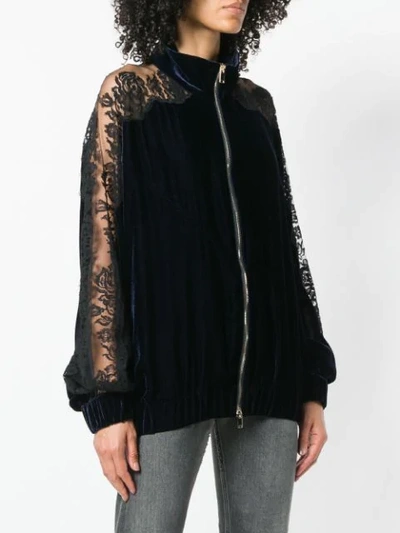 Shop Stella Mccartney Lace Embroidered Bomber Jacket In Blue