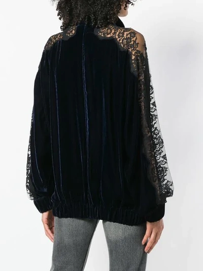 Shop Stella Mccartney Lace Embroidered Bomber Jacket In Blue