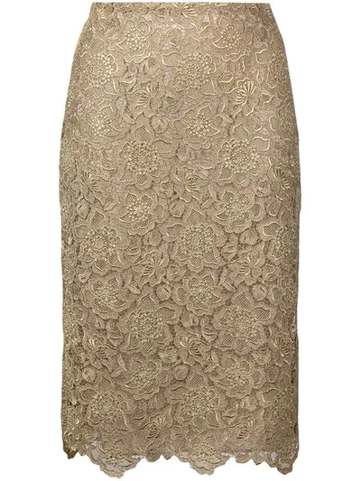 Shop Valentino Floral Embroidered Mesh Skirt In Gold