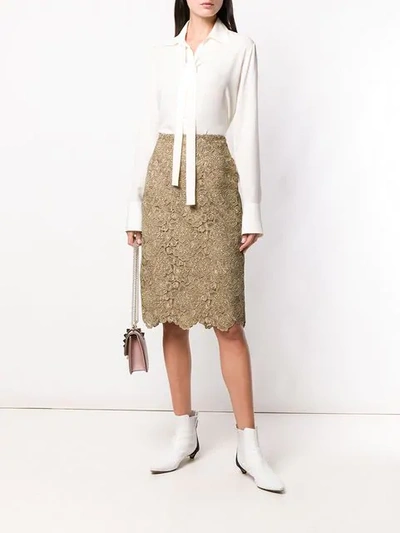 Shop Valentino Floral Embroidered Mesh Skirt In Gold