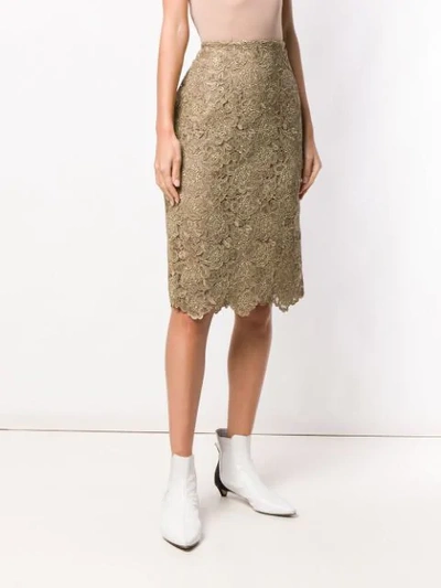 Shop Valentino Floral Embroidered Mesh Skirt In Gold