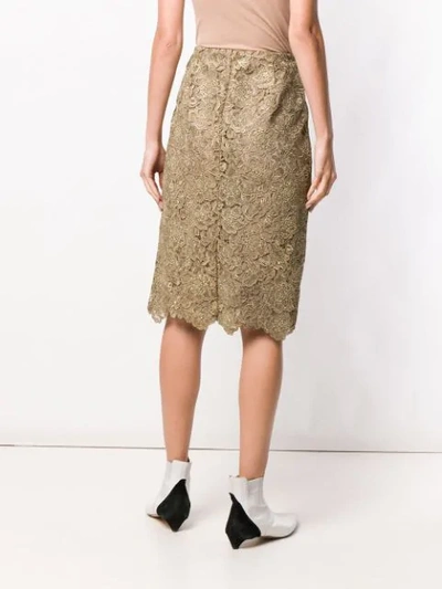 VALENTINO FLORAL EMBROIDERED MESH SKIRT - 金色