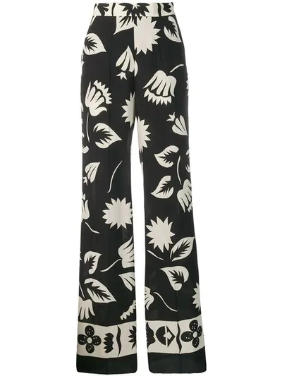 Shop Etro Floral Print Wide Leg Trousers In Black