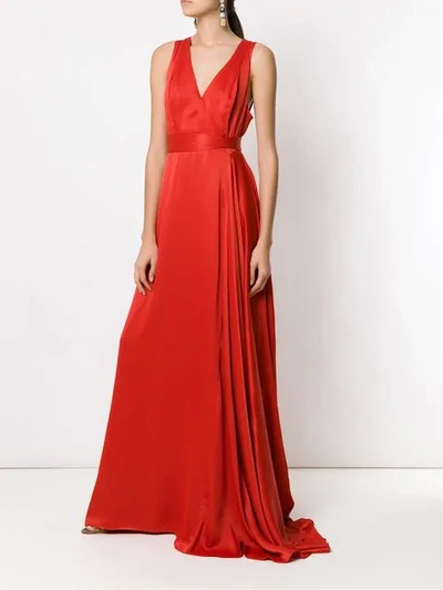 Shop Tufi Duek V-neck Long Dress In Red