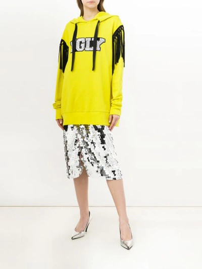 Shop Marco Bologna Ugly Diamante And Tassel Trim Hoody - Yellow